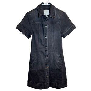 Habitual Women's XS Black Denim Button Down Short Sleeve Mini Dress